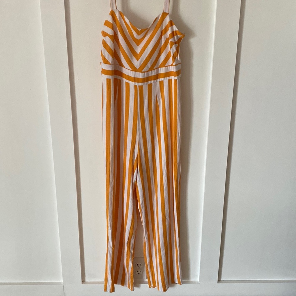 Striped Yellow & White Wide-Leg Jumpsuit